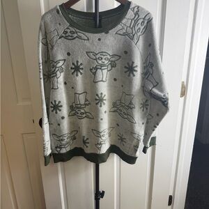 Star Wars Gray and Olive Crewneck Sweater with The Child Pattern